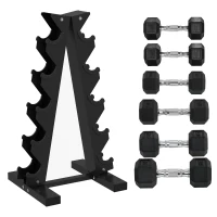 SPORTNOW 5-Tier Dumbbell Rack with 6 Hexagonal Rubber Dumbbells (2x4kg, 2x5kg, 2x6kg), Dumbbell Storage Stand Holder with Weights Sets for Home Gym Fitness, Black(m-1)