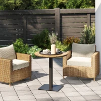 Outsunny Gartentisch Ø70 cm, Wetterfest Rund Balkontisch mit Lamelldesign, Stahl Ø70 x 74H cm Naturholz(m-10)