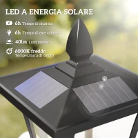 Outsunny Lampada da Giardino a LED a Energia Solare Impermeabile IP44, 18x18x160 cm, Nero(m-4)