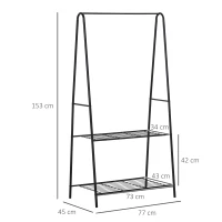 HOMCOM Metal Clothes Rack Coat Garment Hanger Hallway Organiser Hanging Rail Stand 2-tier Shoe Shelving A Shaped 77W x 45D x 153H cm Black(m-3)