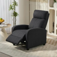 HOMCOM Relaxsessel, verstellbar 135°, ausziehbare Fußstütze, gepolsterte Lehnen, Leinen-Polyester, Schwarz(m-5)
