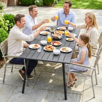 Outsunny Rectangle Garden Table with Slat Top, Steel Frame, Outdoor Table for 6 Person, 150 x 80 x 74 cm, Grey(m-7)