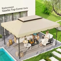 Outsunny Toile de rechange pour pavillon tonnelle tente toit de remplacement gazebo de jardin tissu polyester 4 x 3 m beige(m-2)