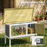 PawHut Conigliera da Esterno in Legno di Pino con Vassoio Estraibile, Tetto Apribile e Porta con Serratura, Grigio(m-5)