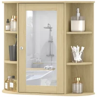 HOMCOM Armario de Baño con Espejo Armario de Pared con Estantes Abiertos 66x17x63 cm Natural(m-11)
