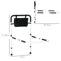 HOMCOM Barre d'appui lit sur pieds protection réglable 5 hauteurs pochette rangement 52 x 85-95 x 71-102 cm blanc noir(m-3)