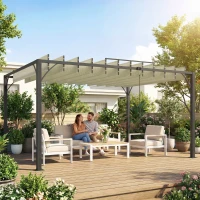 Outsunny Pérgola de Jardín 3x4 m con Protección UPF30+ Gazebo con Techo Ajustable Estructura de Aluminio para Exterior Crema(m-9)