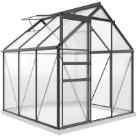 Outsunny Seră din Policarbonat și Aluminiu cu Ușă Glisantă și Fereastră Reglabilă pe Acoperiș, 3,6 ㎡, Gri(m-1)