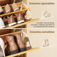 HOMCOM Zapatero Estrecho de Bambú con 2 Cajones Abatibles de Ratán para 12-14 Pares de Zapatos 69x29x83 cm Natural(m-6)