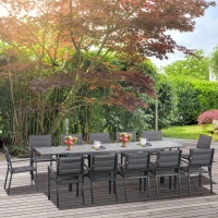 Outsunny Salon de jardin en aluminium et textilène table extensible 8/12 personnes 12 chaises empilables gris(m-2)