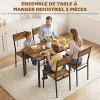 HOMCOM Ensemble table salle à manger avec 4 chaises, table de cuisine avec chaises 4 personnes, pieds en métal, brun rustique(m-4)