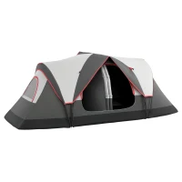 Outsunny Cort de Camping pentru 6 Persoane cu 2 Camere Separate, Poliester și Fibră de Sticlă, 450x215x180 cm, Gri(m-11)
