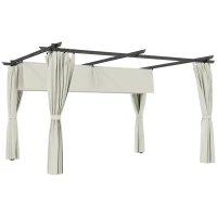 Outsunny Pergola 3 x 3 m avec Auvent Rétractable et Rideaux, Abri de Soleil UPF30+ pour Jardin, Terrasse, Extérieur(m-1)