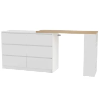 HOMCOM Vanity Table, Dressing Table with 6 Drawers and 3-Tier Shelf for Women and Girls, White(m-1)