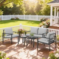 Outsunny Gartenmöbel Set 4 Personen wetterfest Balkonmöbel-Set mit 2er Sofa, Sessel Sitzkissen Beistelltisch Hellgrau(m-10)