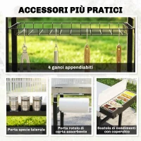 Outsunny Carrello Barbecue da Esterno con Piano in Acciaio Inossidabile, Porta Spezie, Ganci e Maniglia Laterale, Nero(m-6)