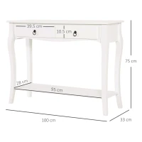 HOMCOM Mobiletto Tavolo Consolle da Ingresso Moderno con 2 Cassetti Casa Legno, per Soggiorno, Camera da Letto e Ingresso, 100x33x75cm, Bianco(m-3)