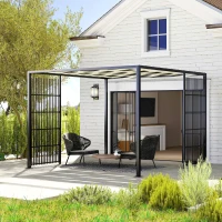Outsunny Pergola per Esterno 3x3 m con Copertura Ondulata e Pannelli Laterali, in Metallo e Poliestere Nero(m-9)