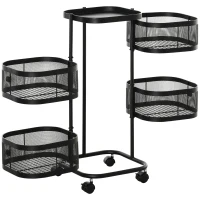 HOMCOM Servierwagen mit 4 Ebenen drehbar Küchenwagen mit Rollen Drahtkorb Rollwagen mit oberen Regal 33x33x77 cm Schwarz(m-11)