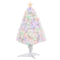 HOMCOM 2.5FT Prelit Artificial Tabletop Christmas Tree with Fibre Optics Holiday Home Xmas Decoration for Table and Desk, White(m-1)