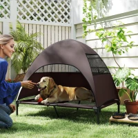 PawHut Cama para Cão Exterior com Dossel Cama Elevada para Cães Grandes 106x76x99 cm Café(m-2)
