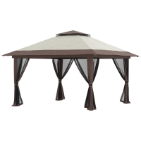 Pavilion Outsunny pliabil 4x4 m cu înălțime reglabilă, plasă de țânțari și geantă, din metal și material Oxford, bej