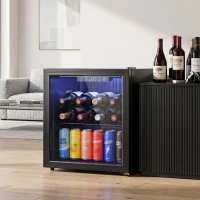 HOMCOM Frigorífico de Bebidas 50 L con Puerta de Vidrio Doble Iluminación LED Estante Ajustable para 48 Latas(m-8)