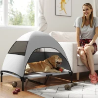 PawHut Cama Exterior para Cães com Dossel Cama Elevada para Cães Grandes 91x76x90 cm Cinza Claro(m-6)