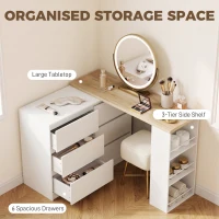 HOMCOM Vanity Table, Dressing Table with 6 Drawers and 3-Tier Shelf for Women and Girls, White(m-5)
