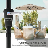 Outsunny Ombrellone da Giardino Inclinabile 2.3x2m con Apertura a Manovella e 6 Stecche, Cachi(m-4)