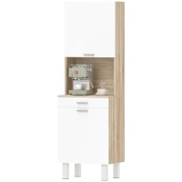 HOMCOM Credenza Cucina con Ripiani Aperti, 2 Armadietti e Cassetto, in Legno e Metallo, 55x40x175 cm, Bianco e Legno(m-11)