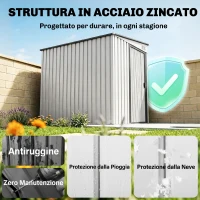 Outsunny Capanno Attrezzi in Metallo 1.5x2m con Base, Porta Scorrevole e Tetto Inclinato, Bianco(m-3)