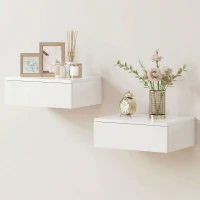 HOMCOM Conjunto de 2 Mesas de Cabeceira Design Montado na Parede Gaveta para Quarto Placa de Partículas Branco(m-7)