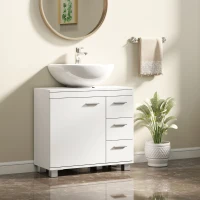 HOMCOM Mobile Sottolavabo Bagno con Armadietto, Ripiani e Cassetti, Bianco(m-2)