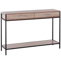 HOMCOM Console Table Worktop Bottom Shelf Home Two Drawer Industrial Minimal Style Oak Wood Tone Effect(m-1)