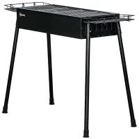 Outsunny Barbacoa de Carbón con 2 Parrillas de Acero Inoxidable Barbacoa Portátil con 2 Especieros para Camping 94x39x70 cm Negro(m-12)