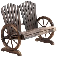 Outsunny Banc de Jardin 2 Places Adirondack Style Rustique Chic accoudoirs Roues Charette Bois Sapin traité carbonisation(m-11)