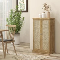 HOMCOM Armario Despensa Cocina con 2 Puertas de Ratán y 16 Estantes Alacena Moderna con Estantes Ajustables 60x30x104cm Natural(m-10)