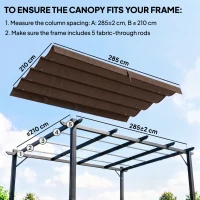 Outsunny Pergola Cover Roof, 2.86 x 2.45 m Retractable Sun Shade Top for 3 x 2m Pergola, UV30+ Protected, Coffee(m-4)
