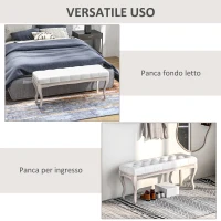 HOMCOM Panca Fondo Letto in Tessuto Effetto Lino, Schiuma e Legno, 110x37x49 cm, Bianco Crema(m-6)