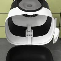 PawHut Caixa de Areia para Gato Dobrável Porta Basculante Janela Pá Fornecidas Preto e Branco(m-5)