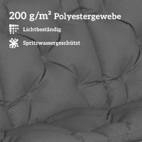 Outsunny Bankauflage 150x100x10 cm 3-Sitzer Bankkissen mit Bändern, Rückenlehne UPF30+ mit Seitentasche， dunkelgrau(m-4)