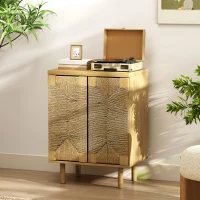 HOMCOM Aparador Bohemio de 2 Puertas con Cuerda Tejida a Mano Estante Ajustable Apertura por Presión Roble 60x40x78 cm(m-10)