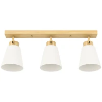 HOMCOM Candelabru de Tavan cu 3 Puncte de Lumină Reglabile la 90° și Dulii E27, Culoare Lemn(m-1)