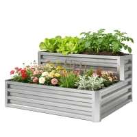 Outsunny Jardinera Exterior de Acero Galvanizado con Diseño de Escalera Base Abierta para Cultivos Plantas 120x101x58 cm Plata(m-11)