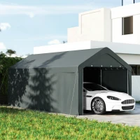 Outsunny Carpa Garaje de Exterior 3x6 m con Tejido PE Resistente Estructura de Acero y Paredes Desmontables Gris Oscuro(m-10)