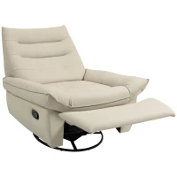 HOMCOM Poltrona Relax Reclinabile Manualmente con Poggiapiedi e Base Girevole Senza Braccioli, Crema(m-11)