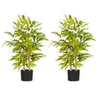 HOMCOM 2 PCs Artificial Plants Bamboo Tree in Pot Desk Fake Plants for Home Indoor Outdoor Decor, 15x15x60cm, Green(m-1)