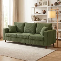 HOMCOM 3 Seater Sofa with Wide Seat, Corduroy Fabric Couch with Deep Seat, Spring Cushion, Green(m-14)