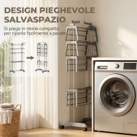 HOMCOM Stendibiancheria Pieghevole con 5 Livelli, Ruote e Struttura in Acciaio Inox, per Casa e Lavanderia, Grigio(m-6)